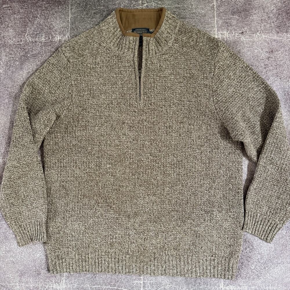 Men's Pendleton Shetland Washable Wool 1/4 Zip Up Brown Pullover Sweater Sz XL